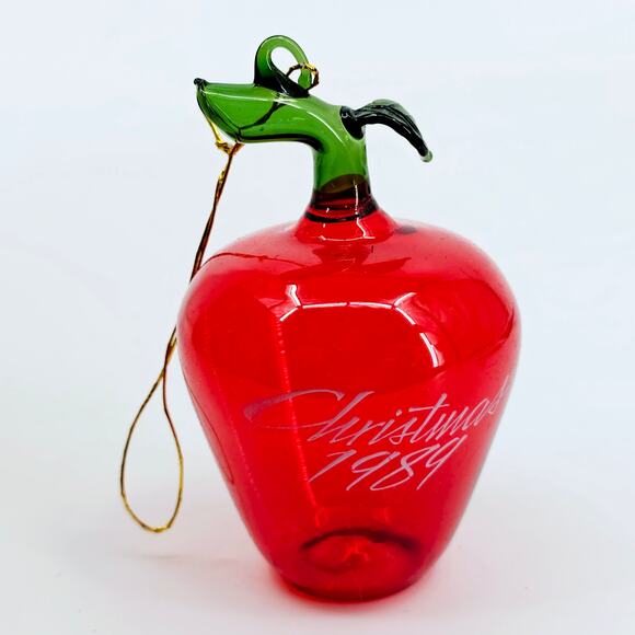 BLOWN GLASS Red Apple Teacher Christmas Ornament 1989 European Handcrafted - Picture 2 of 7
